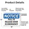 Signmission Pull To Release Door In Emergency, 18 in W x Rectangle, Plastic OS-2PACK-NS-P-1218-L-17914 - alternate 7